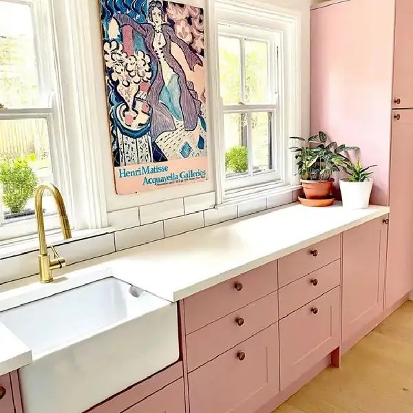 Candy Pink Painted Cabinets